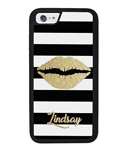 Golden Gold Lips Personalized Apple iPhone Black Rubber Phone Case Compatible with iPhone 14 Pro Max, Pro, Max, iPhone 13 Pro Max Mini, 12 Pro Max Mini, 11 Pro Max X XS Max XR 8 7 Plus