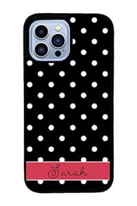polka dot black white and red personalized apple iphone black rubber phone case compatible with iphone 14 pro max, pro, max, iphone 13 pro max mini, 12 pro max mini, 11 pro max x xs max xr 8 7 plus