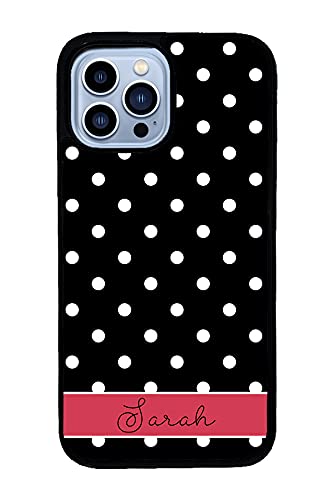 Polka Dot Black White and Red Personalized Apple iPhone Black Rubber Phone Case Compatible with iPhone 14 Pro Max, Pro, Max, iPhone 13 Pro Max Mini, 12 Pro Max Mini, 11 Pro Max X XS Max XR 8 7 Plus