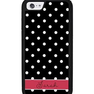 Polka Dot Black White and Red Personalized Apple iPhone Black Rubber Phone Case Compatible with iPhone 14 Pro Max, Pro, Max, iPhone 13 Pro Max Mini, 12 Pro Max Mini, 11 Pro Max X XS Max XR 8 7 Plus