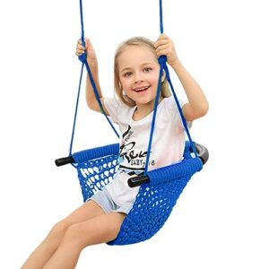 swing seat for kids heavy duty rope play secure children swing set,perfect for indoor,outdoor,playground,home,tree,with snap hooks and swing straps,440 lbs capacity,blue