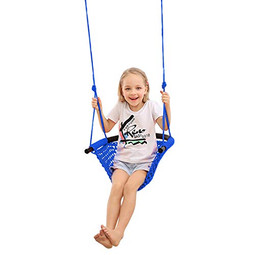 Swing Seat for Kids Heavy Duty Rope Play Secure Children Swing Set,Perfect for Indoor,Outdoor,Playground,Home,Tree,with Snap Hooks and Swing Straps,440 lbs Capacity,Blue