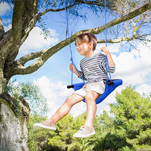 Swing Seat for Kids Heavy Duty Rope Play Secure Children Swing Set,Perfect for Indoor,Outdoor,Playground,Home,Tree,with Snap Hooks and Swing Straps,440 lbs Capacity,Blue