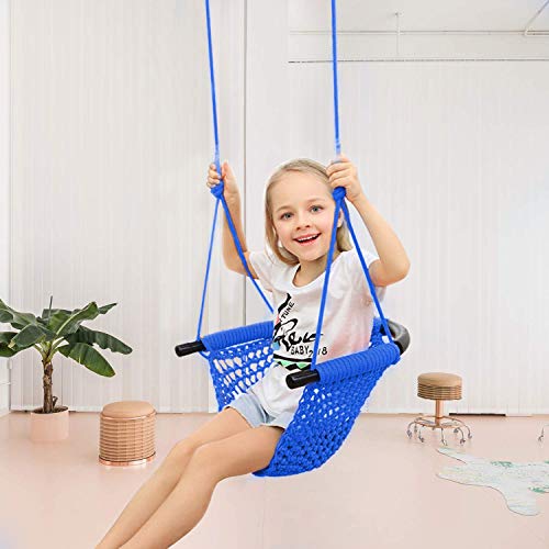 Swing Seat for Kids Heavy Duty Rope Play Secure Children Swing Set,Perfect for Indoor,Outdoor,Playground,Home,Tree,with Snap Hooks and Swing Straps,440 lbs Capacity,Blue