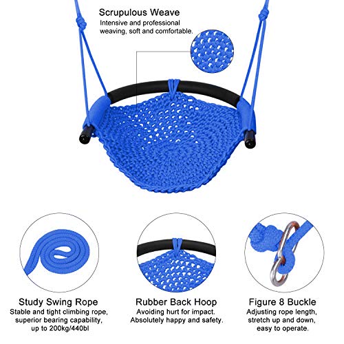 Swing Seat for Kids Heavy Duty Rope Play Secure Children Swing Set,Perfect for Indoor,Outdoor,Playground,Home,Tree,with Snap Hooks and Swing Straps,440 lbs Capacity,Blue