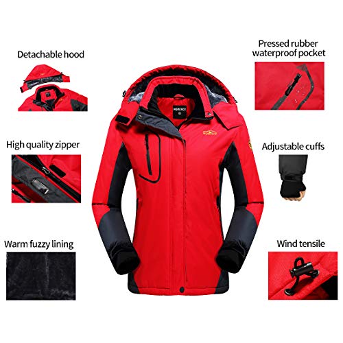 CIOR Women's Mountain Waterproof Ski Jacket Windproof Rain Jacket U119WCFY029,Red,S