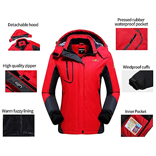 CIOR Women's Mountain Waterproof Ski Jacket Windproof Rain Jacket U119WCFY029,Red,S