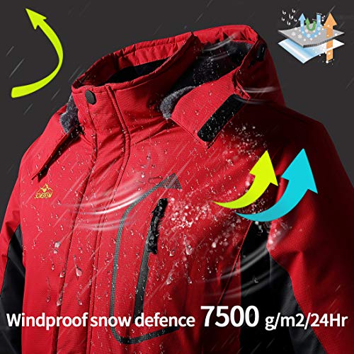 CIOR Women's Mountain Waterproof Ski Jacket Windproof Rain Jacket U119WCFY029,Red,S