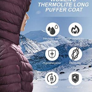 Outdoor Ventures Women's Lightweight Warm Long Puffer Coat with Hood-XL,32"