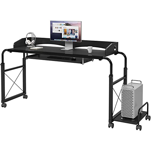 sogesfurniture Overbed Table with Wheels,Height and Length Adjustable Mobile Table 47 inches Works as Laptop Cart Computer Table Bed Table,Black BHUS-203-2-120BK