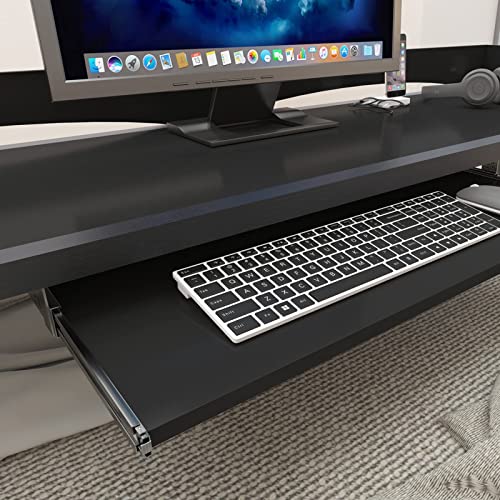 sogesfurniture Overbed Table with Wheels,Height and Length Adjustable Mobile Table 47 inches Works as Laptop Cart Computer Table Bed Table,Black BHUS-203-2-120BK