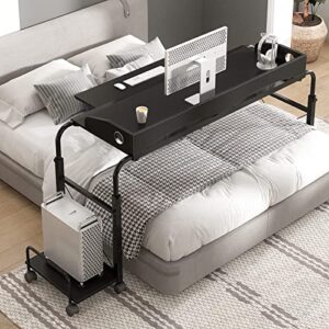 sogesfurniture Overbed Table with Wheels,Height and Length Adjustable Mobile Table 47 inches Works as Laptop Cart Computer Table Bed Table,Black BHUS-203-2-120BK