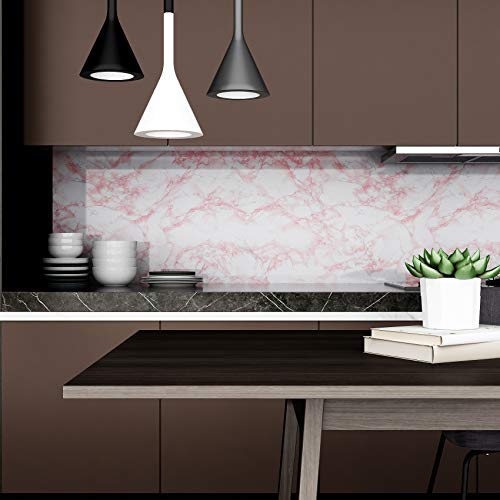 VEELIKE Pink Marble Contact Paper Wallpaper Stick and Peel 15.74 x118.11inches Self Adhesive Removable Waterproof Wall Covering for Table Countertop Cabinet Drawer