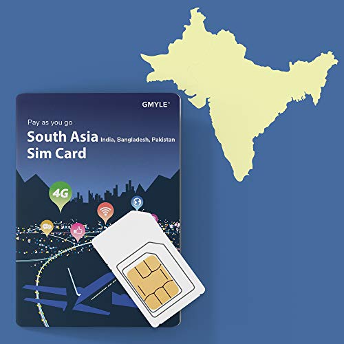 GMYLE Bangladesh and Pakistan Prepaid SIM Card, 5GB 14 Days South Asia 2 Countries 4G LTE 3G Travel Data, Top up Anytime and Anywhere