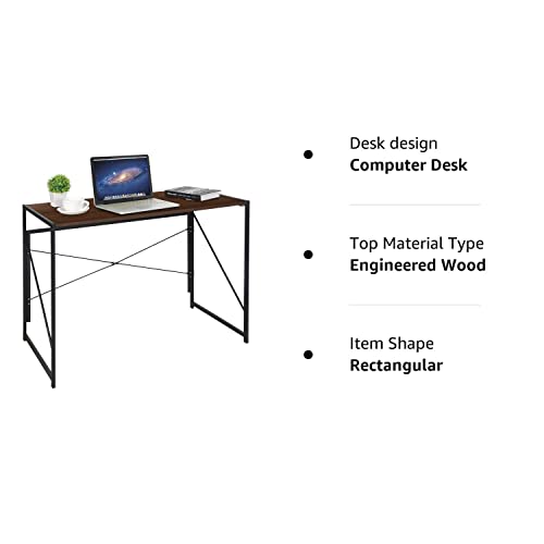 ZenStyle Folding Computer Desk, Writing Study Desks for Home Office, Corner Laptop Gaming Folding Table with Metal Frame, 39 Inches,Brown