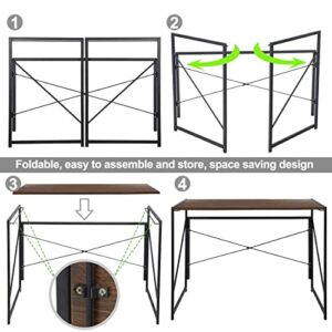 ZenStyle Folding Computer Desk, Writing Study Desks for Home Office, Corner Laptop Gaming Folding Table with Metal Frame, 39 Inches,Brown