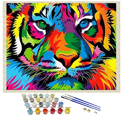 iCoostor Paint by Numbers DIY Acrylic Painting Kit for Kids & Adults Beginner – 16" Wx20 L Colorful Tiger Pattern