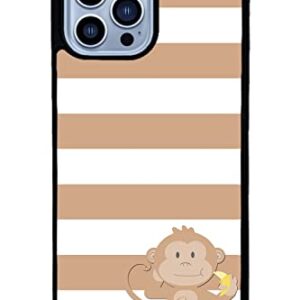 Brown and White Bars Monkey Personalized Apple iPhone Black Rubber Phone Case Compatible with iPhone 14 Pro Max, Pro, Max, iPhone 13 Pro Max Mini, 12 Pro Max Mini, 11 Pro Max X XS Max XR 8 7 Plus