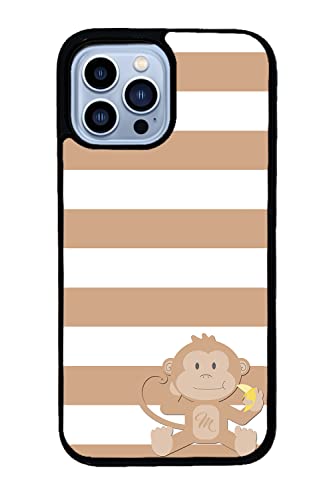 Brown and White Bars Monkey Personalized Apple iPhone Black Rubber Phone Case Compatible with iPhone 14 Pro Max, Pro, Max, iPhone 13 Pro Max Mini, 12 Pro Max Mini, 11 Pro Max X XS Max XR 8 7 Plus