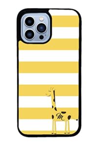 yellow and white bars giraffe personalized apple iphone black rubber phone case compatible with iphone 14 pro max, pro, max, iphone 13 pro max mini, 12 pro max mini, 11 pro max x xs max xr 8 7 plus