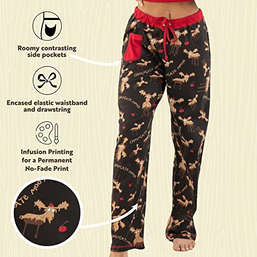 Lazy One Pajamas for Women, Cute Pajama Pants and Top Separates, Chocolate, Moose, Animal