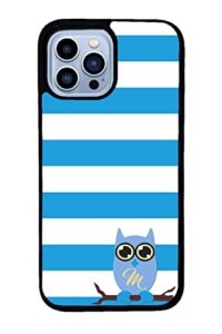 blue and white bars owl personalized apple iphone black rubber phone case compatible with iphone 14 pro max, pro, max, iphone 13 pro max mini, 12 pro max mini, 11 pro max x xs max xr 8 7 plus