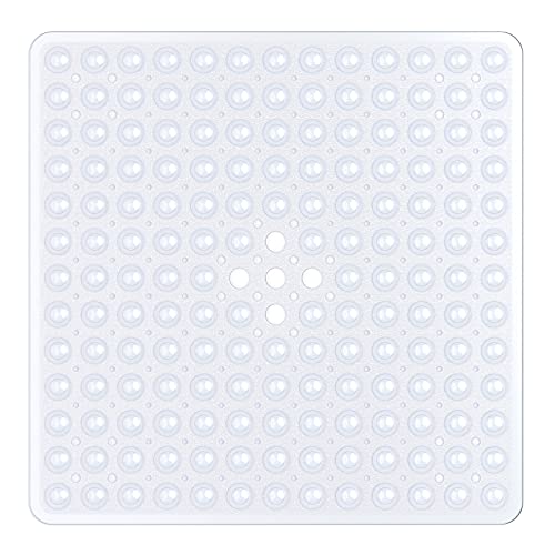 XIYUNTE Square Shower Mat Non Slip - 21 x 21inch Square Bath Shower Tub Mat, Square Rubber Bath Mats for Shower, Non Slip Bathtub Mats with Suction Cups & Drain Holes, Machine Washable, Clear