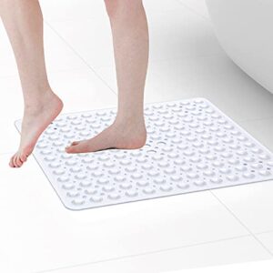 XIYUNTE Square Shower Mat Non Slip - 21 x 21inch Square Bath Shower Tub Mat, Square Rubber Bath Mats for Shower, Non Slip Bathtub Mats with Suction Cups & Drain Holes, Machine Washable, Clear