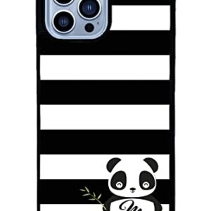 Black and White Bars Panda Personalized Apple iPhone Black Rubber Phone Case Compatible with iPhone 14 Pro Max, Pro, Max, iPhone 13 Pro Max Mini, 12 Pro Max Mini, 11 Pro Max X XS Max XR 8 7 Plus