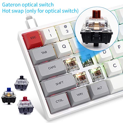 60% Mechanical Keyboard, RGB LED Backlit, Gateron Optical Switch, Macros, Waterproof, Ergonomic USB Wired Gaming Keyboard for PC/Mac Gamer(PBT Caps)