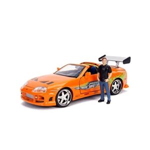 jada toys fast & furious brian & toyota supra, 1:24 scale build n' collect die-cast model kit with 2.75" die-cast figure , orange