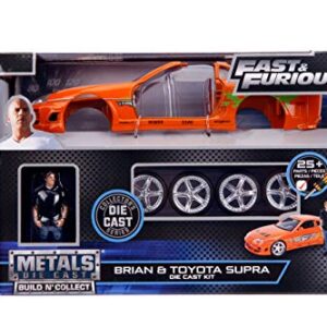 Jada Toys Fast & Furious Brian & Toyota Supra, 1:24 Scale Build n' Collect Die-Cast Model Kit with 2.75" Die-Cast Figure , Orange