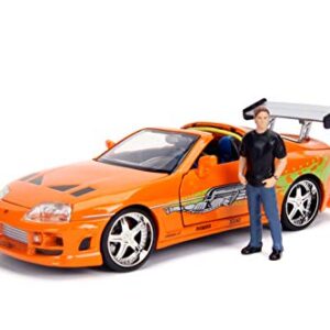 Jada Toys Fast & Furious Brian & Toyota Supra, 1:24 Scale Build n' Collect Die-Cast Model Kit with 2.75" Die-Cast Figure , Orange