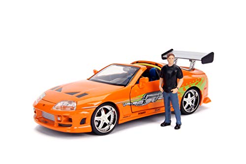 Jada Toys Fast & Furious Brian & Toyota Supra, 1:24 Scale Build n' Collect Die-Cast Model Kit with 2.75" Die-Cast Figure , Orange