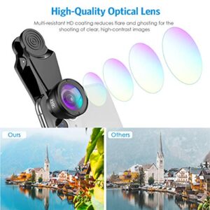 Criacr Phone Camera Lens, 210 °Fisheye Lens + 120 °Wide Angle + 25X Macro + 2X Telephoto + Star Lens + CPL + 6 Kaleidoscope 7 in 1 Phone Lens Kit Compatible with iPhone/Samsung/Google Pixel etc