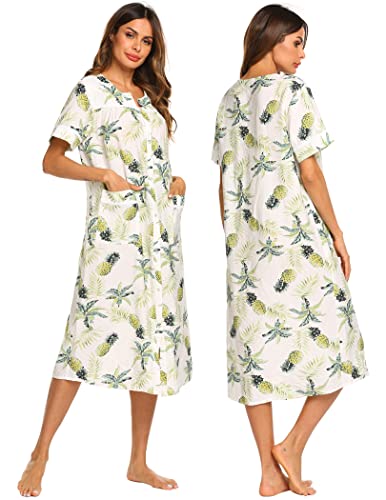 Ekouaer Womens, Long Nightgown Nightshirt, Cotton Sleep Shirts, Plus Size Sleepwear, Nursing Robe, Pattern2, XX-Large