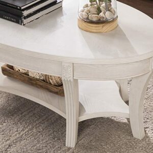 SEI Furniture Laverly Traditional Oval Coffee Table, Distressed Whitewash