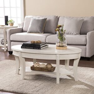 SEI Furniture Laverly Traditional Oval Coffee Table, Distressed Whitewash