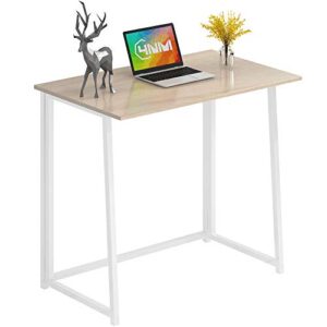 4nm 31.5" folding desk, simple assembly computer desk study writing table for small space offices/home - natural and white