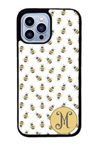 honey bumble bee texture personalized initial apple iphone black rubber phone case compatible with iphone 14 pro max, pro, max, iphone 13 pro max mini, 12 pro max mini, 11 pro max x xs max xr 8 7 plus