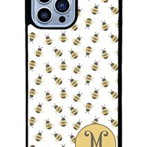 Honey Bumble Bee Texture Personalized Initial Apple iPhone Black Rubber Phone Case Compatible with iPhone 14 Pro Max, Pro, Max, iPhone 13 Pro Max Mini, 12 Pro Max Mini, 11 Pro Max X XS Max XR 8 7 Plus