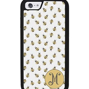 Honey Bumble Bee Texture Personalized Initial Apple iPhone Black Rubber Phone Case Compatible with iPhone 14 Pro Max, Pro, Max, iPhone 13 Pro Max Mini, 12 Pro Max Mini, 11 Pro Max X XS Max XR 8 7 Plus