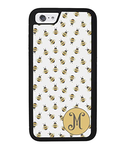 Honey Bumble Bee Texture Personalized Initial Apple iPhone Black Rubber Phone Case Compatible with iPhone 14 Pro Max, Pro, Max, iPhone 13 Pro Max Mini, 12 Pro Max Mini, 11 Pro Max X XS Max XR 8 7 Plus