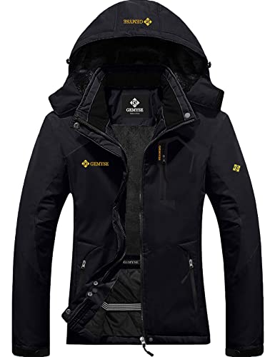 GEMYSE Women's Mountain Waterproof Ski Snow Jacket Winter Windproof Rain Jacket(Black，X-Large)