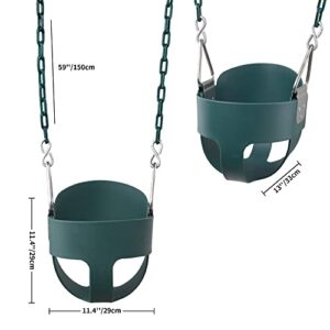 Toddler Swing, KINSPORY Baby Swing Outdoor, Heavy-Duty High Back Full Bucket Infant Swing Seat, 59" Coated Chains with Tree Straps for Swing Sets Outdoor Backyard (Green)