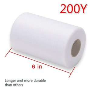 IDEALHOUSE Tulle Rolls, 6 Inch x 200 Yards (600FT) White Tulle Fabric Spool/Roll, Wedding Tulle for Tutu Skirt Fabric Wedding Party Gift Decorations