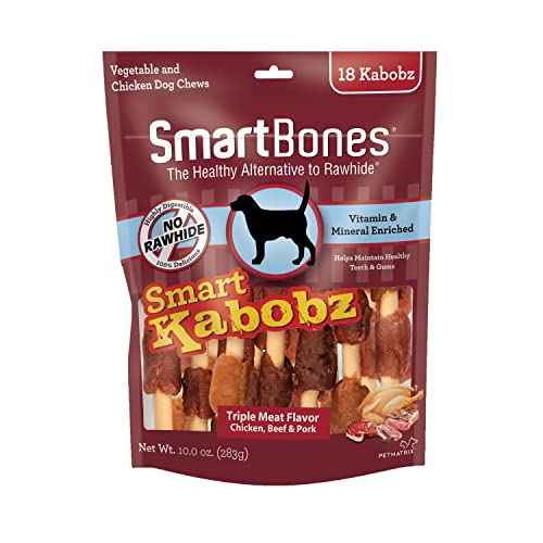 SmartBones Smart Kabobz, Treat Your Dog to a Rawhide-Free Chew Made With Real Chicken, Beef and Pork 18 Count (Pack of 1)