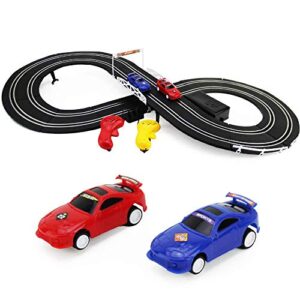 boley slot car racing track set - build your own electric double-rail racing track - 2 cars and 2 hand-operated rc controllers included - perfect for birthday gifts and party favors