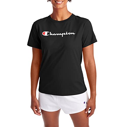 Champion womens Classic Tee, Script Logo T Shirt, Black-y08113, Small US