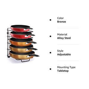 Simple Trending Adjustable Pan and Pot Lid Organizer Rack Holder, Kitchen Counter and Cabinet Organizer, Bronze